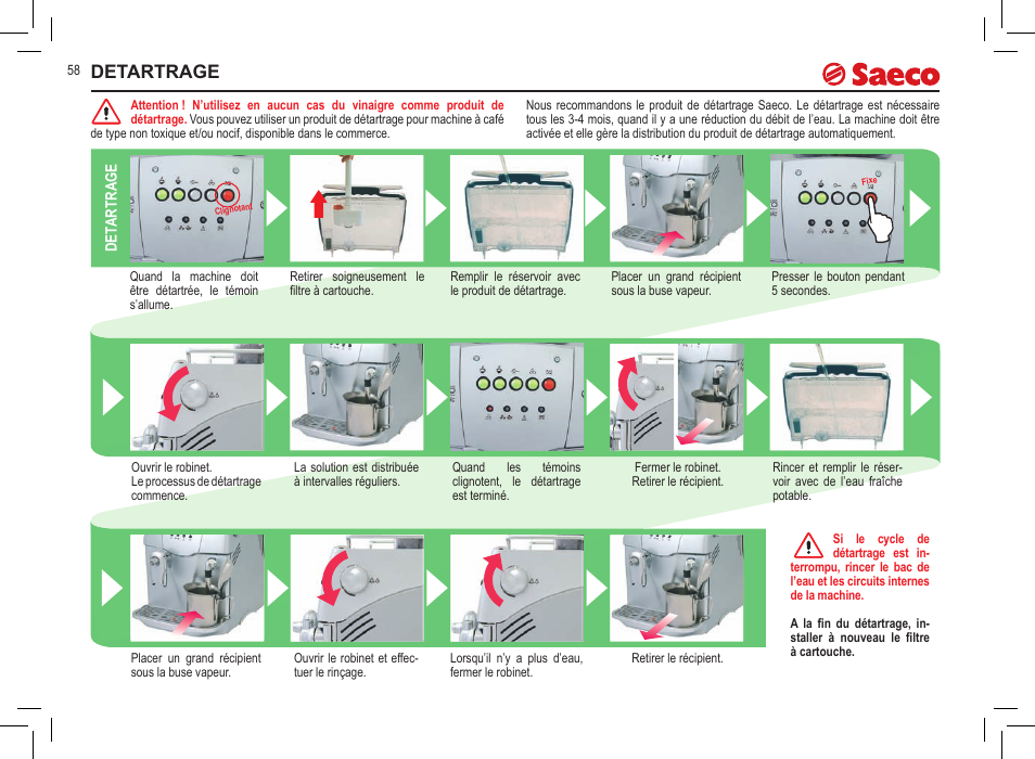 Detartrage | Philips Saeco Incanto Classic S-class User Manual | Page 58 /  116