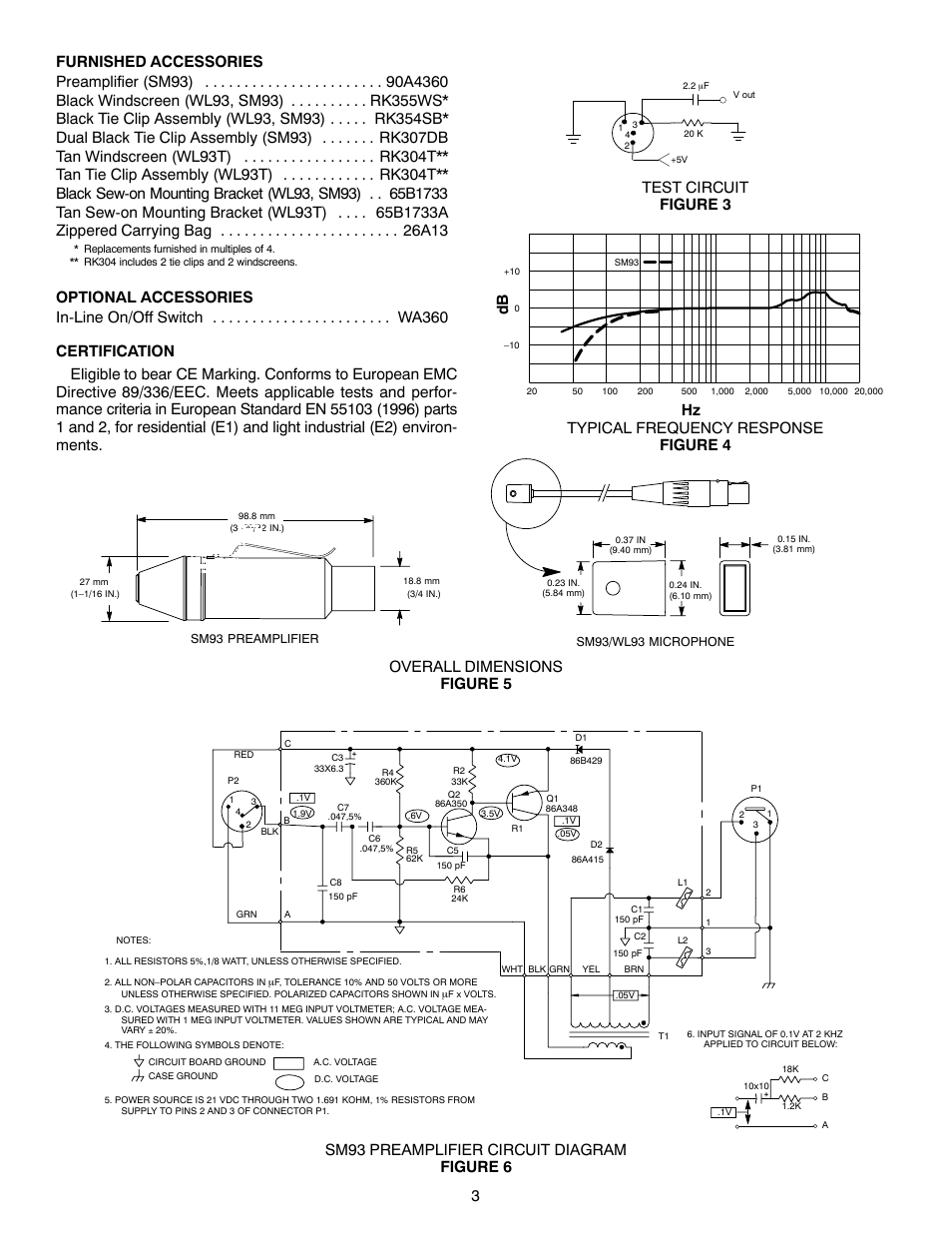 Shure SM93 User Manual | Page 3 / 12 | Original mode | Also for: WL93-6T,  WL93T