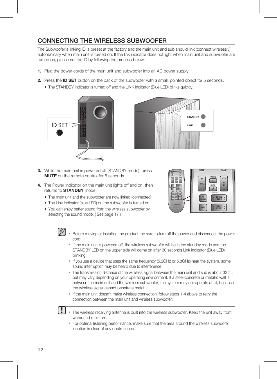 Connecting the wireless subwoofer | Samsung HW-D450-ZA User Manual | Page  12 / 24 | Original mode