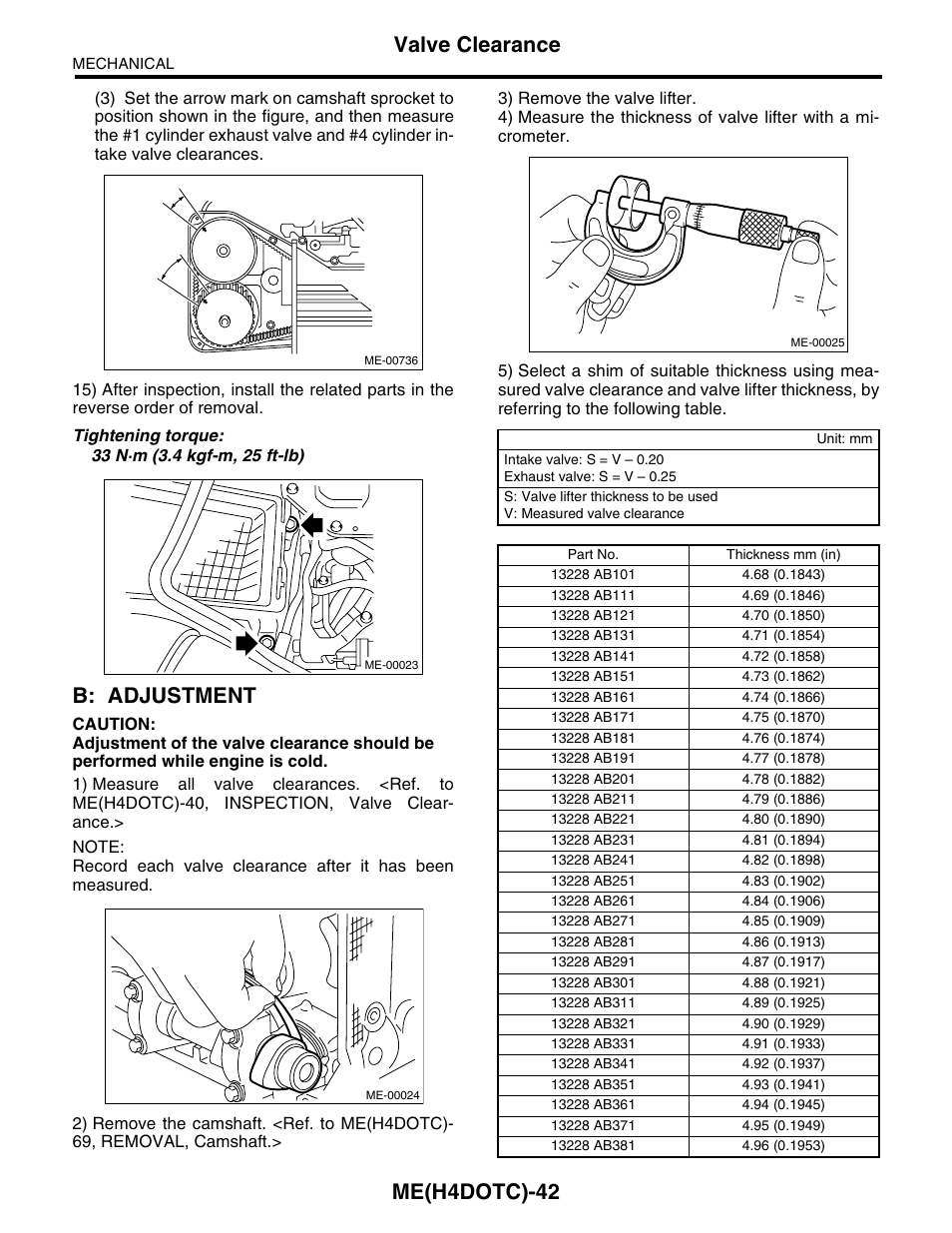 B: adjustment, Me(h4dotc)-42, Valve clearance | Subaru Impreza 2004 User  Manual | Page 43 / 56 | Original mode