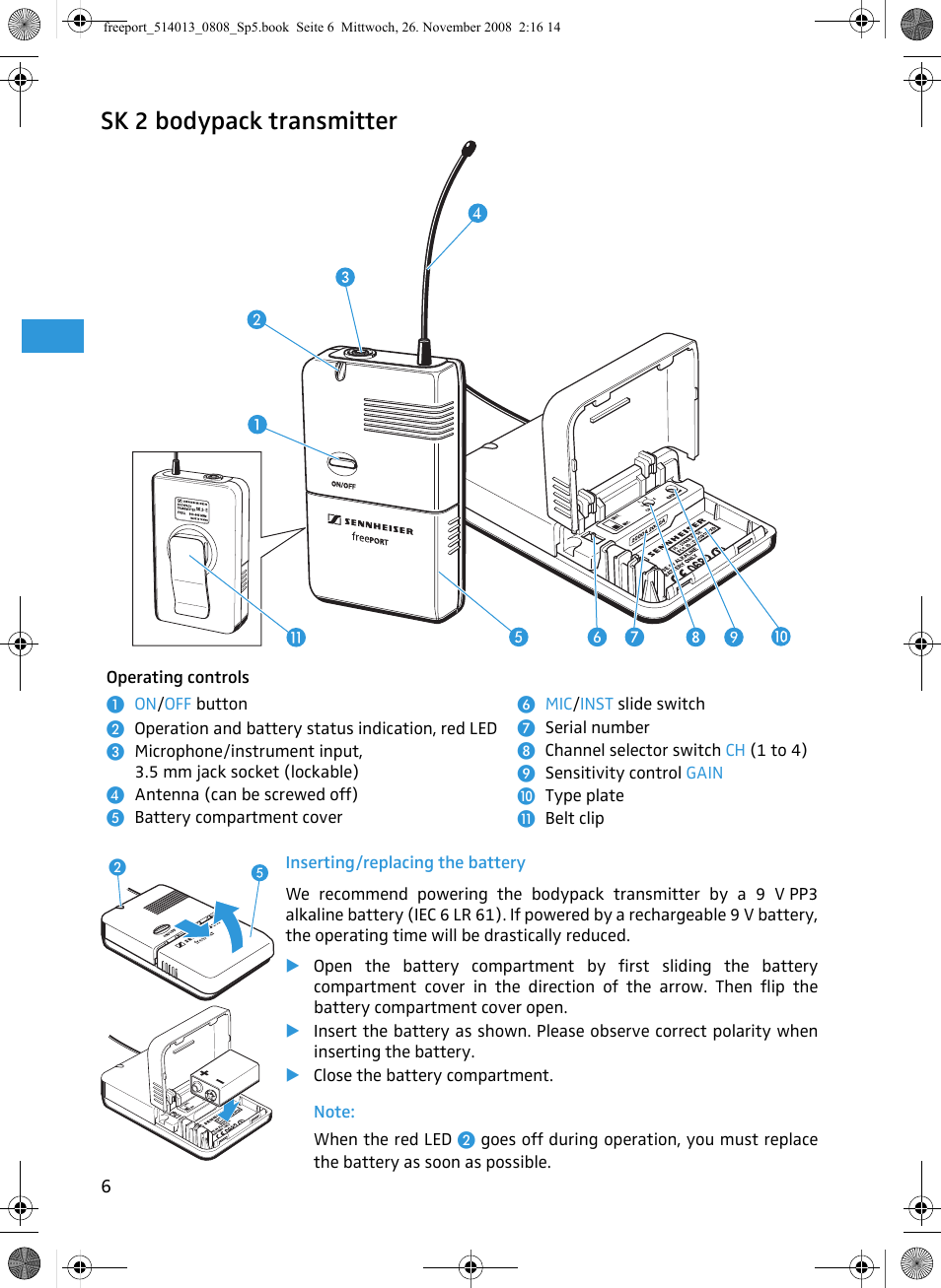 Sk 2 bodypack transmitter | Sennheiser Freeport User Manual | Page 7 / 16