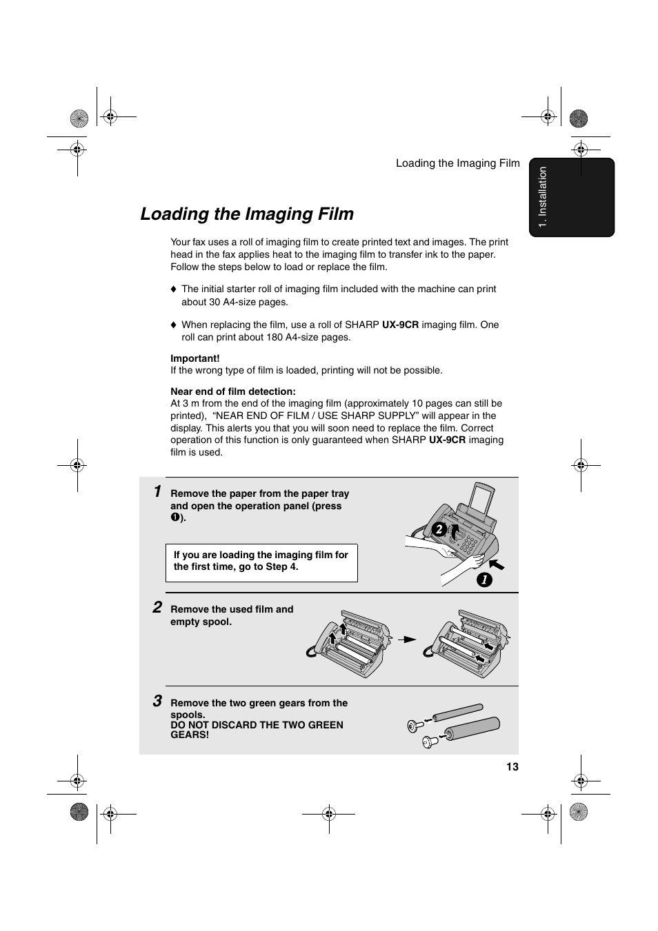 Loading the imaging film | Sharp UX-P410 User Manual | Page 15 / 87 |  Original mode