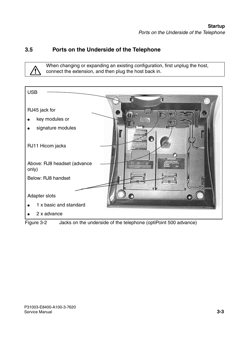5 ports on the underside of the telephone | Siemens OPTIPOINT 500 User  Manual | Page 39 / 120