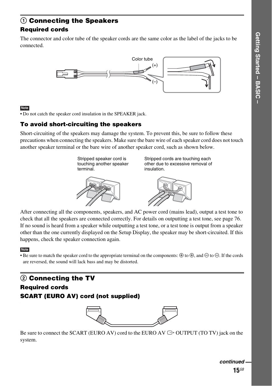 1 connecting the speakers, 2 connecting the tv, 1connecting the speakers | Sony  DAV-DZ410 User Manual | Page 15 / 100 | Original mode