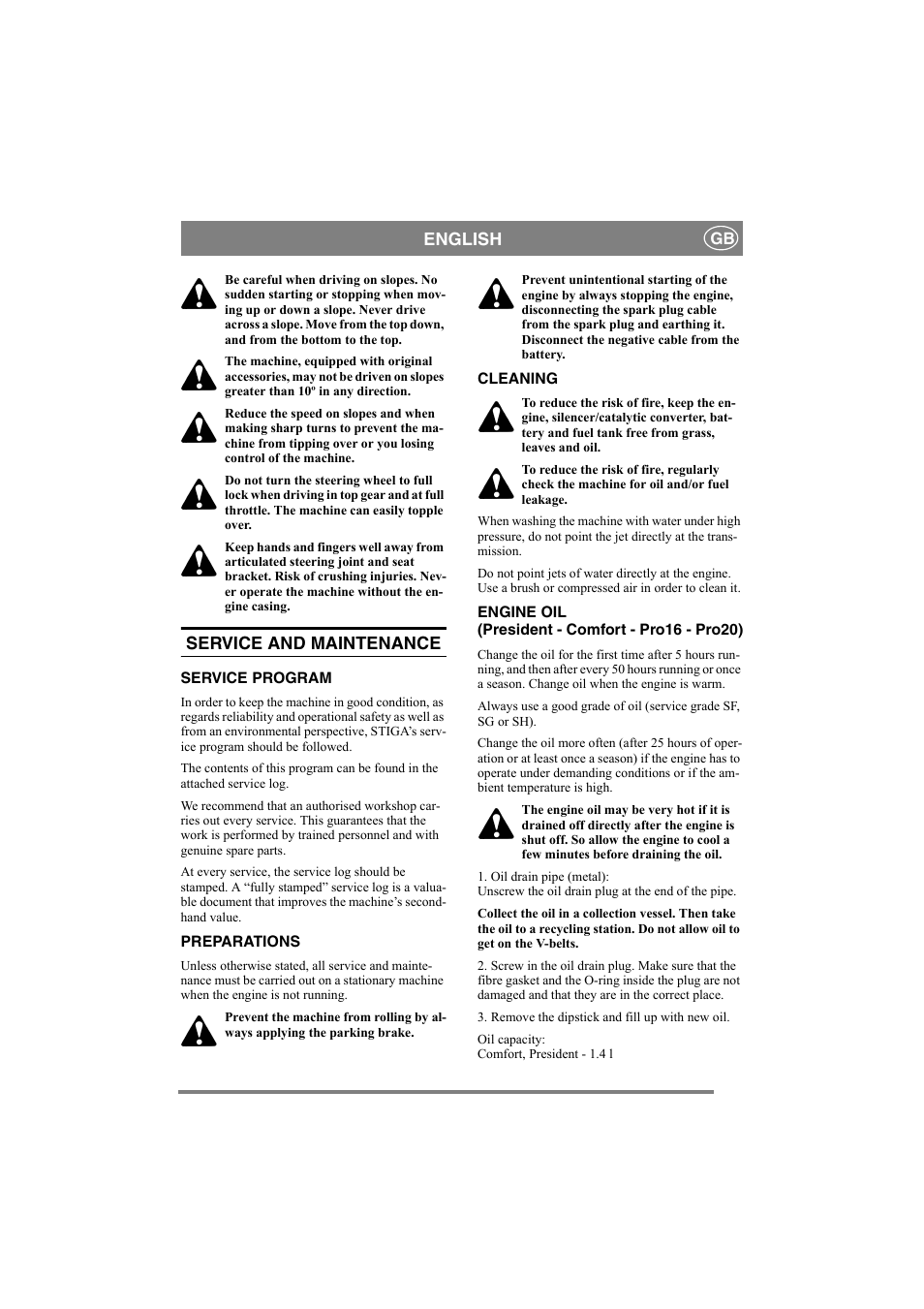 English, Service and maintenance | Stiga PARK PRO 20 User Manual | Page 12  / 16 | Original mode