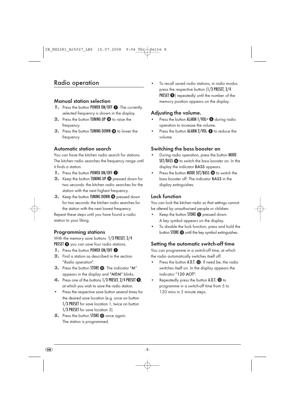 Radio operation | Silvercrest KH 2281 User Manual | Page 10 / 14 | Original  mode