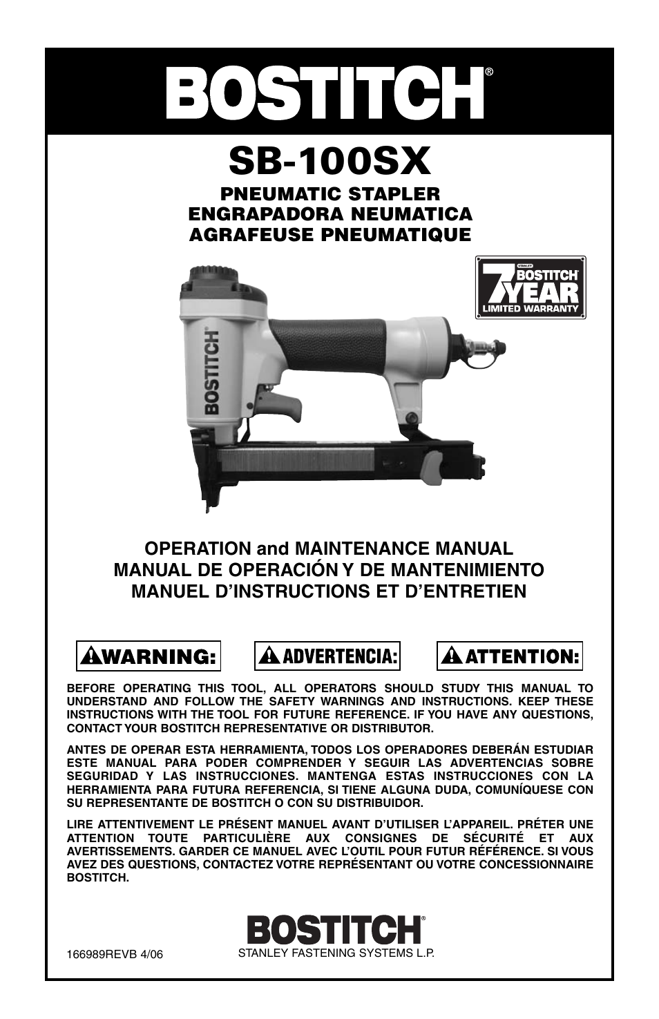 Bostitch SB-100SX User Manual | 30 pages