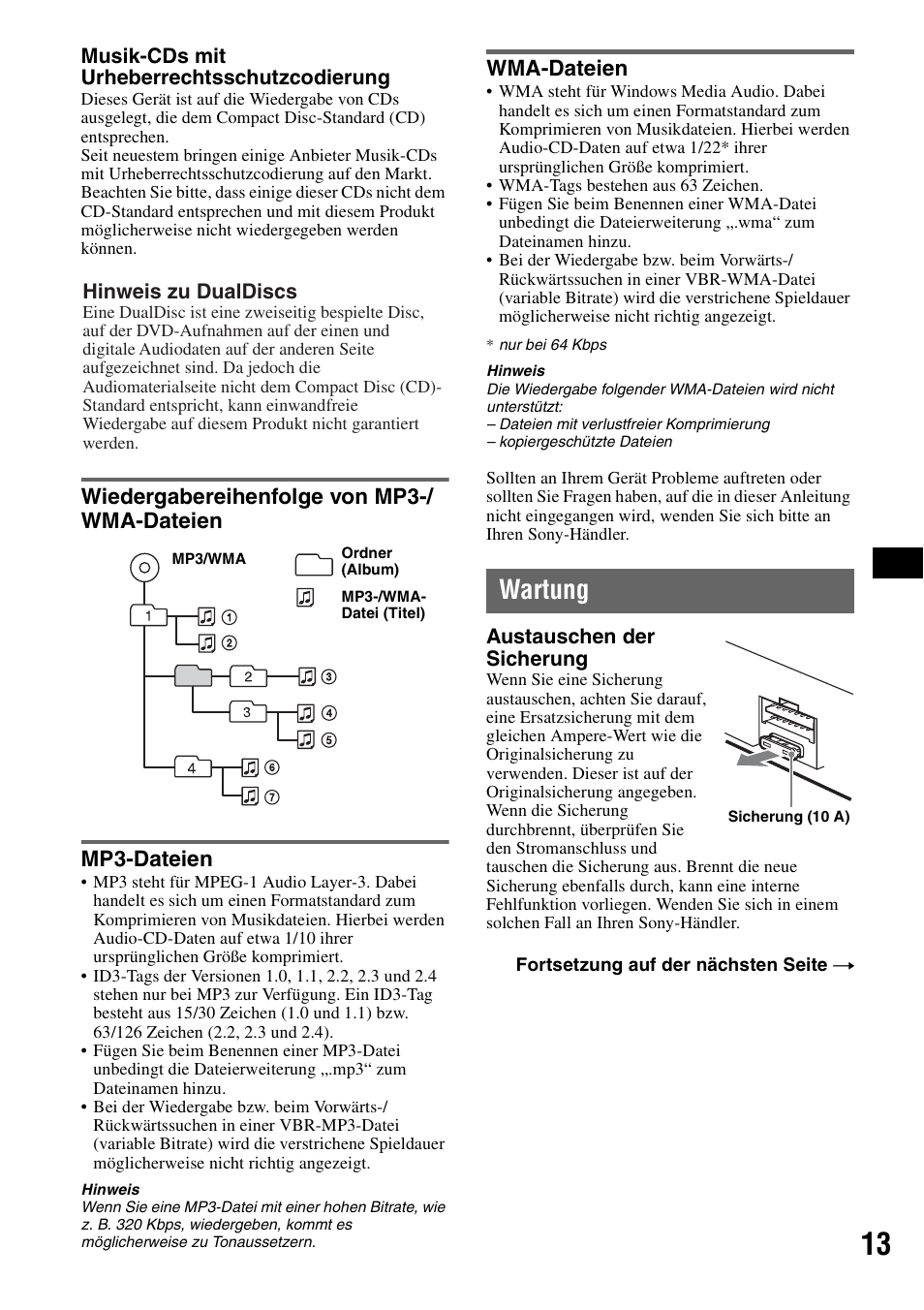 Wiedergabereihenfolge von mp3-/ wma-dateien, Mp3-dateien, Wma-dateien | Sony  CDX-GT23 User Manual | Page 29 / 84 | Original mode