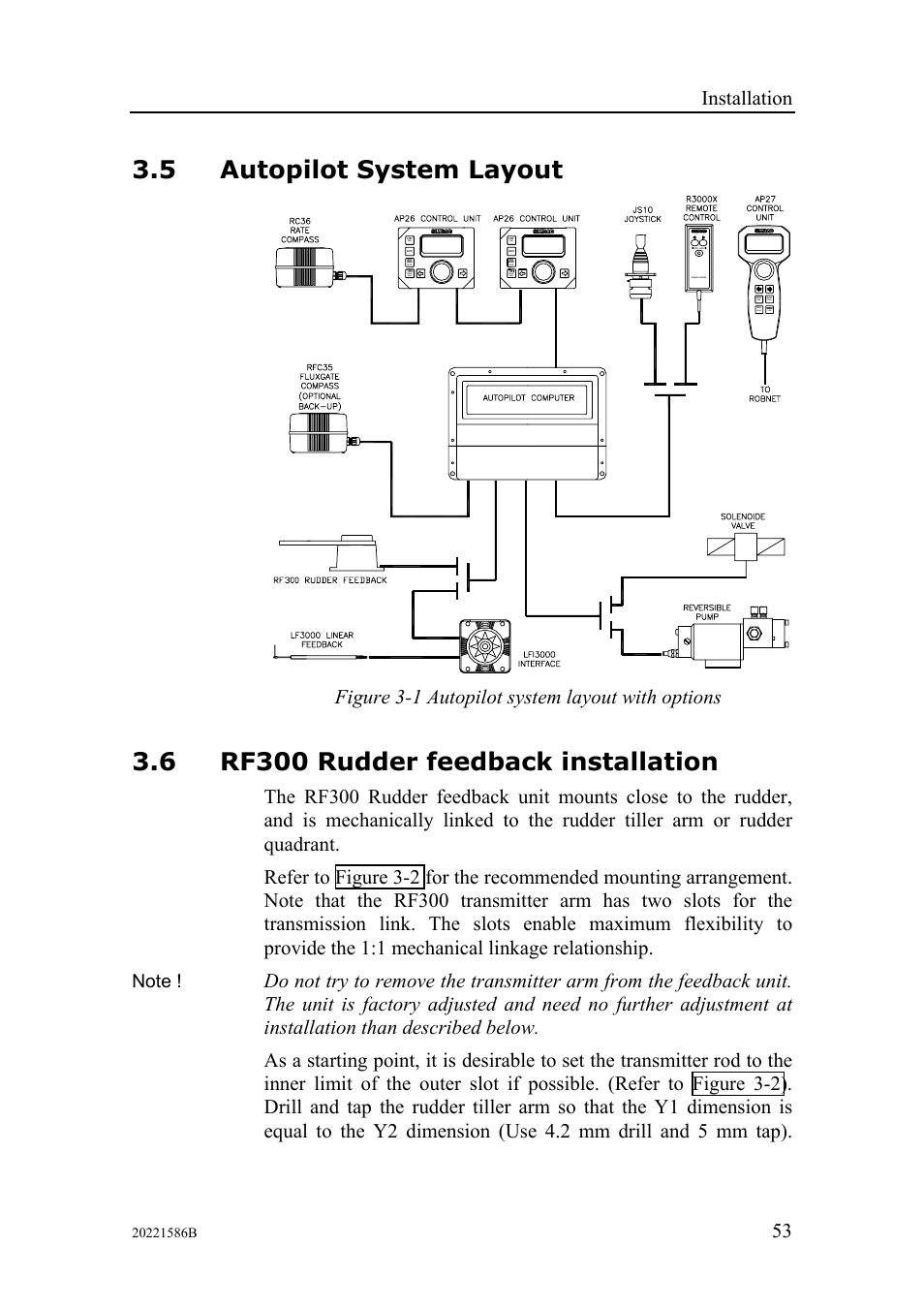 Autopilot system layout, Rf300 rudder feedback installation, Figure 3-1) |  Simrad Autopilot AP26 User Manual | Page 55 / 152 | Original mode