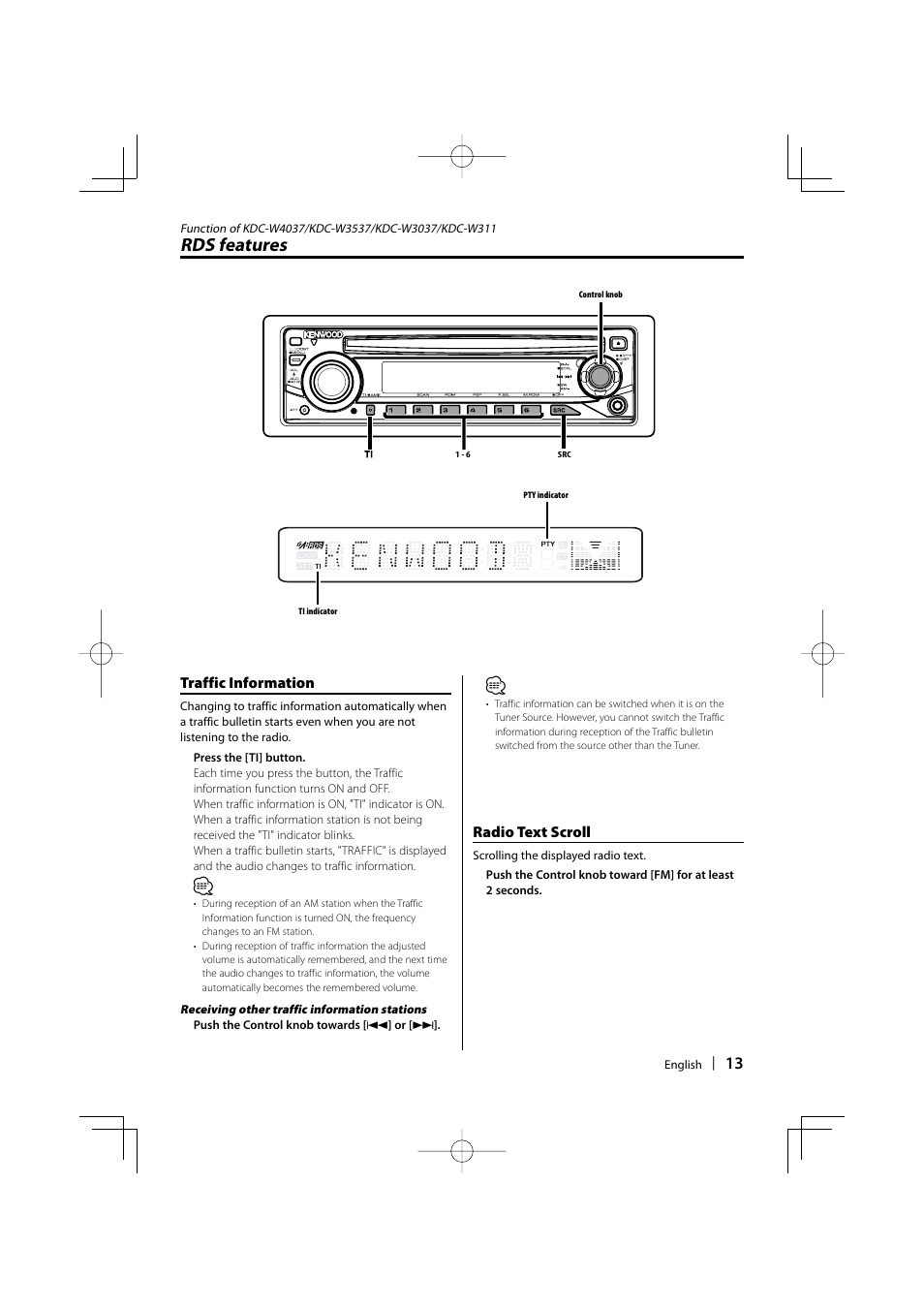 Rds features | Kenwood KDC-W311 User Manual | Page 13 / 36 | Original mode