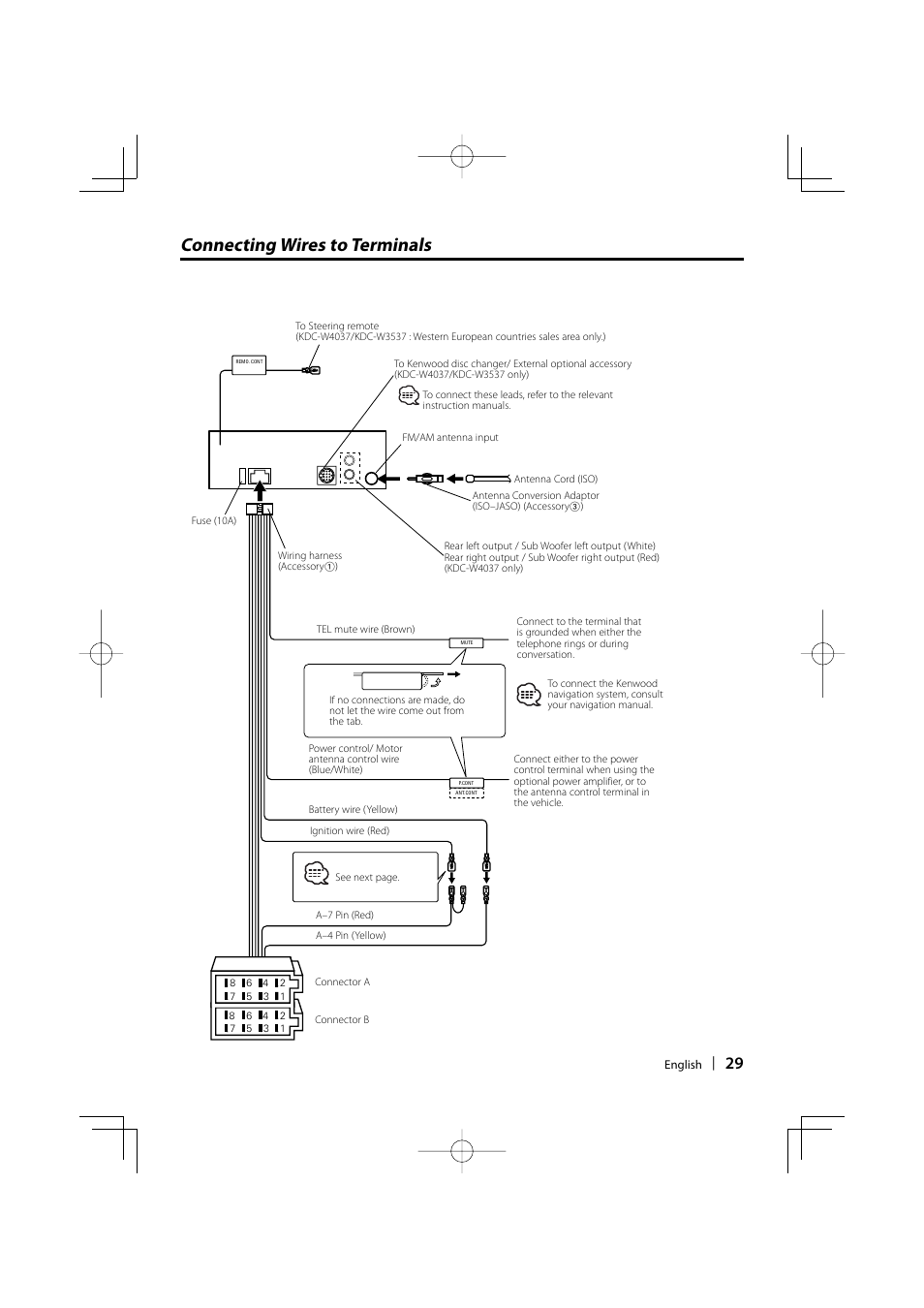 Connecting wires to terminals | Kenwood KDC-W311 User Manual | Page 29 / 36  | Original mode