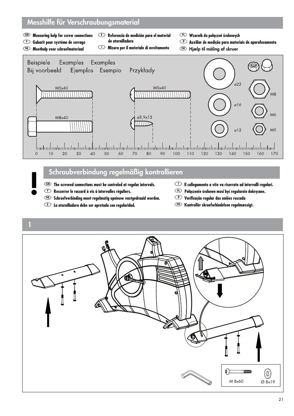 Messhilfe für verschraubungsmaterial 1, Schraubverbindung regelmäßig  kontrollieren | Kettler PASO 309 User Manual | Page 5 / 12 | Original mode