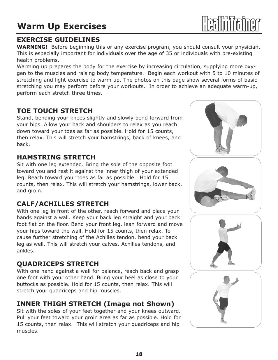 Warm up exercises | Keys Fitness Health Trainer CLASSIC HT-CLASSIC User  Manual | Page 18 / 29