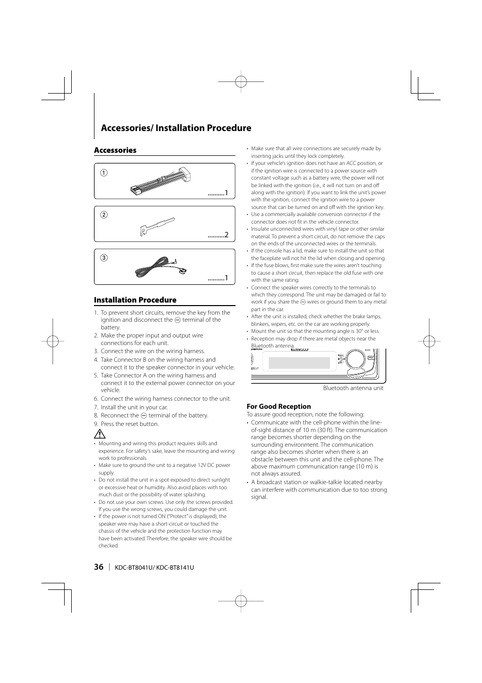 Accessories/ installation procedure, Accessories 1 2 3 installation  procedure | Kenwood KDC-BT8041U User Manual | Page 36 / 48 | Original mode