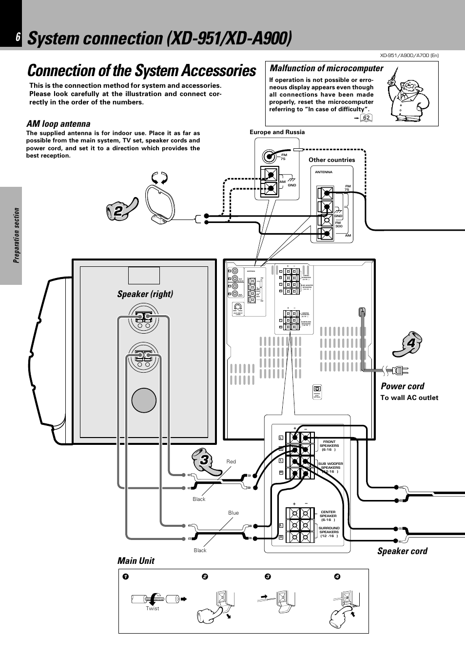 System connection (xd-951/xd-a900), Connection of the system accessories,  Am loop antenna | Kenwood XD-A900 User Manual | Page 6 / 68 | Original mode
