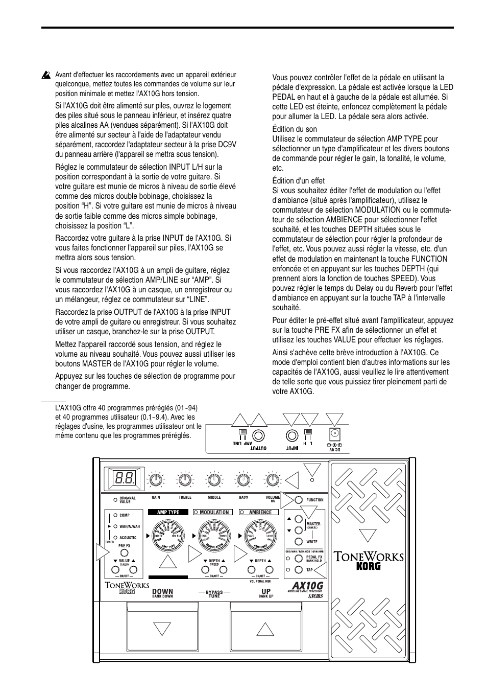 Guide de démarrage rapide | KORG TONEWORKS AX10G User Manual | Page 17 / 40  | Original mode