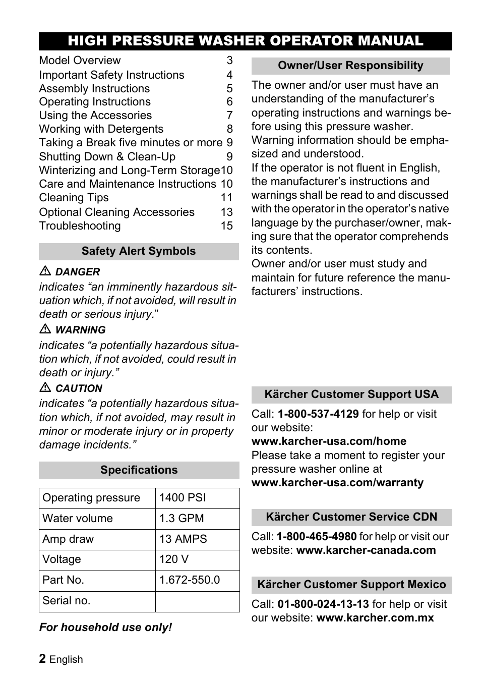 High pressure washer operator manual | Karcher K 2.16 User Manual | Page 2  / 48 | Original mode
