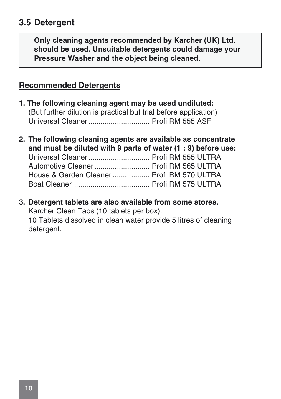 5 detergent | Karcher K 6.50 MB User Manual | Page 10 / 24