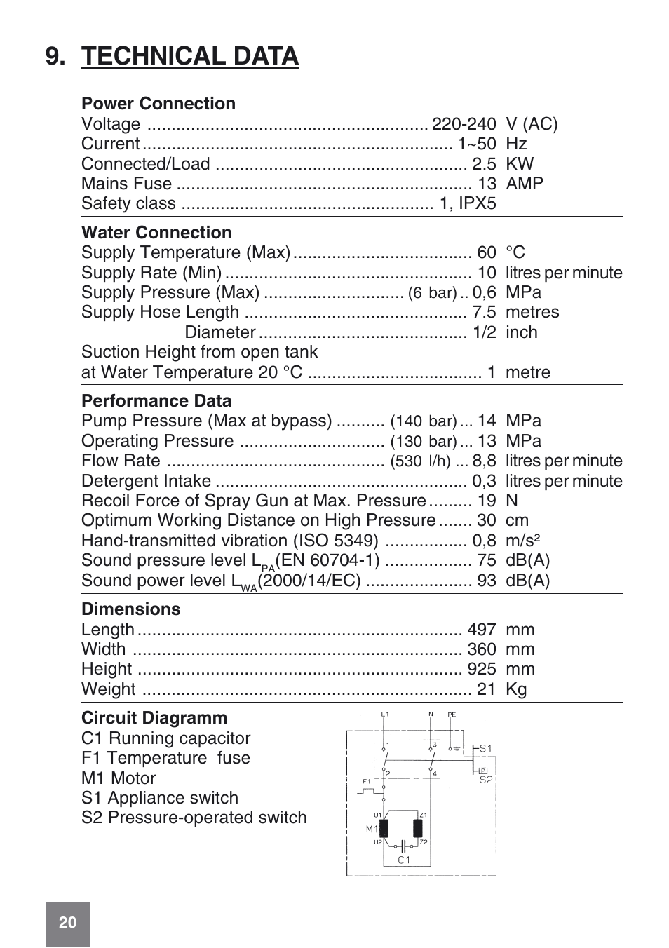 Technical data | Karcher K 6.50 MB User Manual | Page 20 / 24