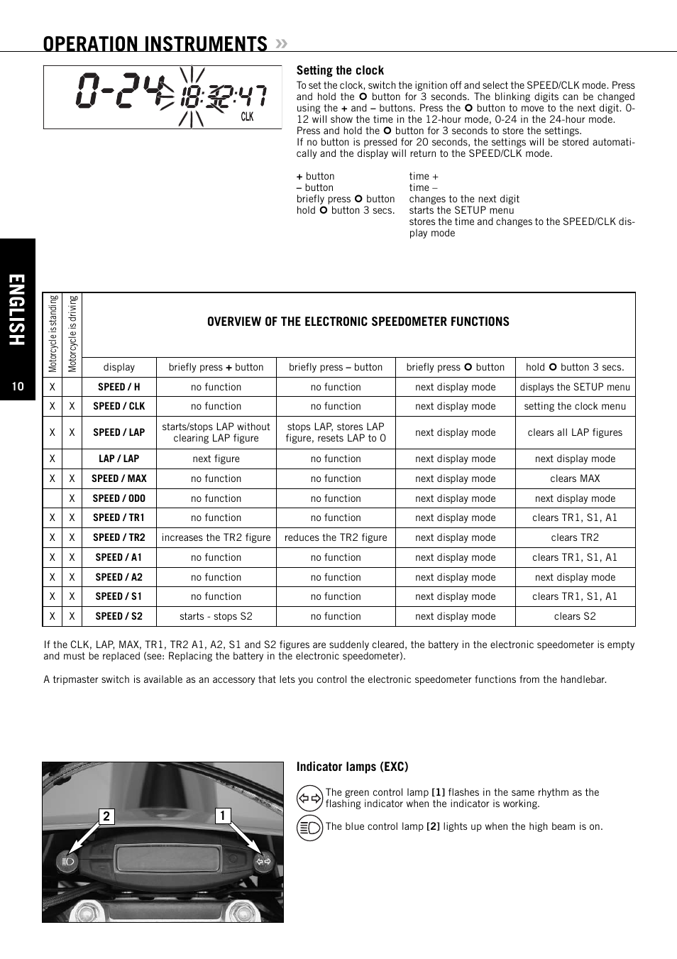English, Operation instruments | KTM EXC 200 XC DE User Manual | Page 11 /  69