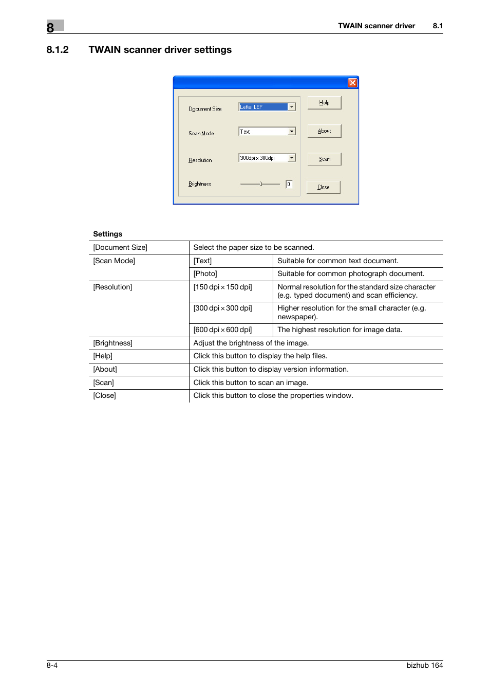 2 twain scanner driver settings, Twain scanner driver settings -4 | Konica  Minolta BIZHUB 164 User Manual | Page 86 / 138 | Original mode