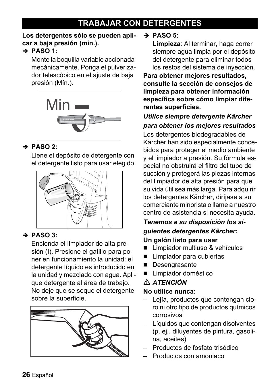Trabajar con detergentes | Karcher K 3.91 M User Manual | Page 26 / 52 |  Original mode