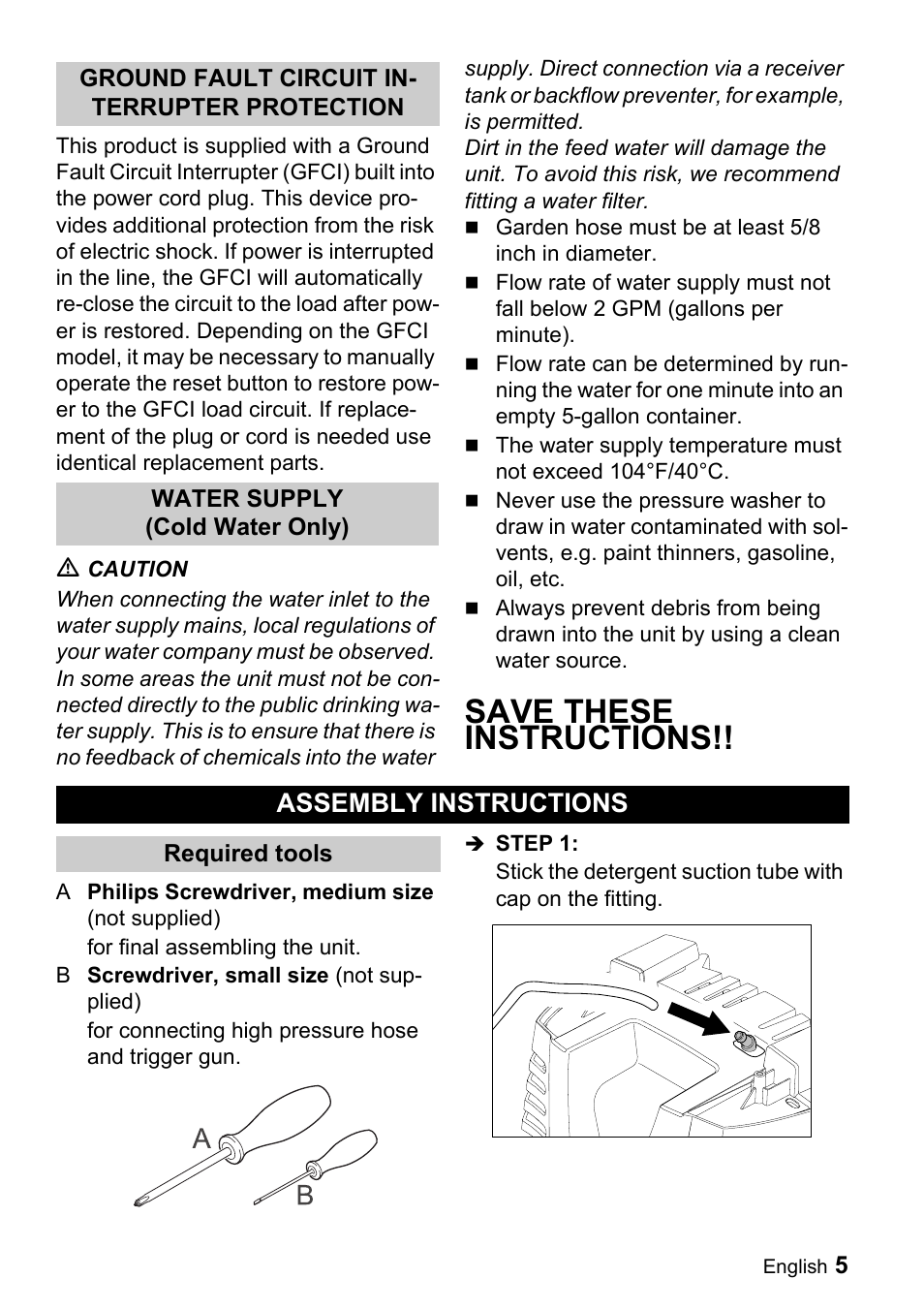 Save these instructions, Assembly instructions | Karcher K 3.91 M User  Manual | Page 5 / 52 | Original mode