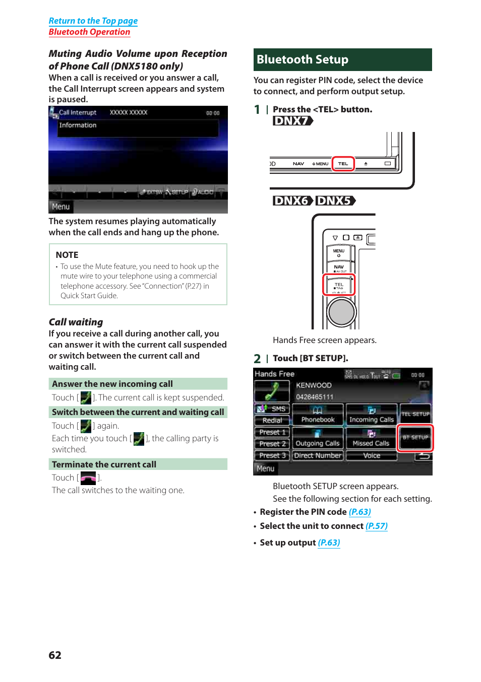 Bluetooth setup | Kenwood DNX6980 User Manual | Page 63 / 111