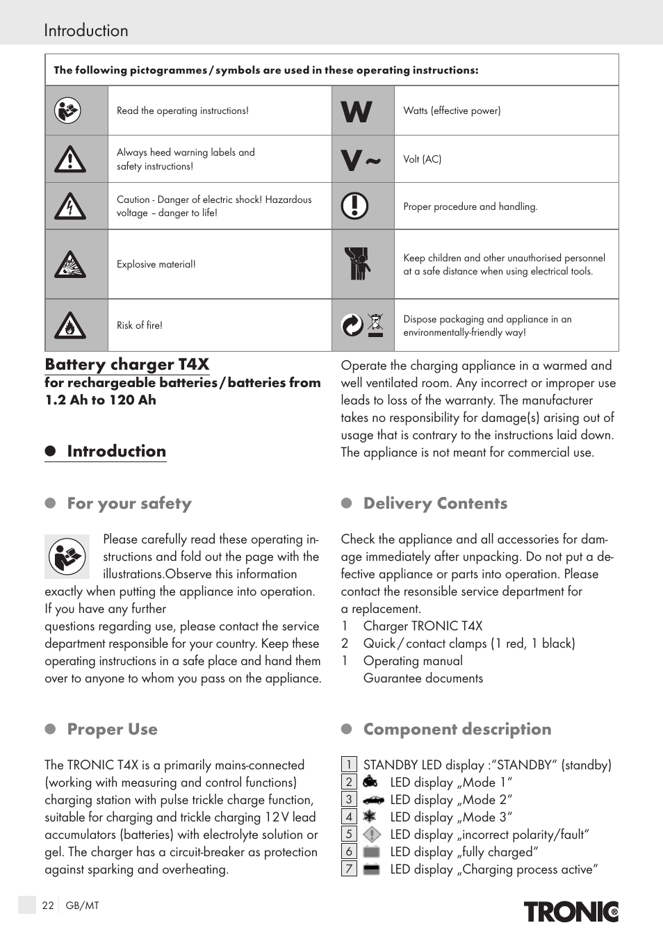 Introduction, Battery charger t4x, For your safety | Kompernass T4X User  Manual | Page 20 / 34