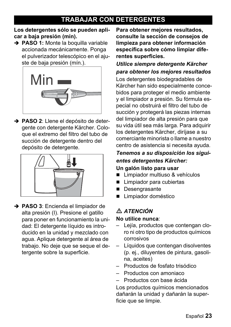 Trabajar con detergentes | Karcher K 3.99M User Manual | Page 23 / 48 |  Original mode
