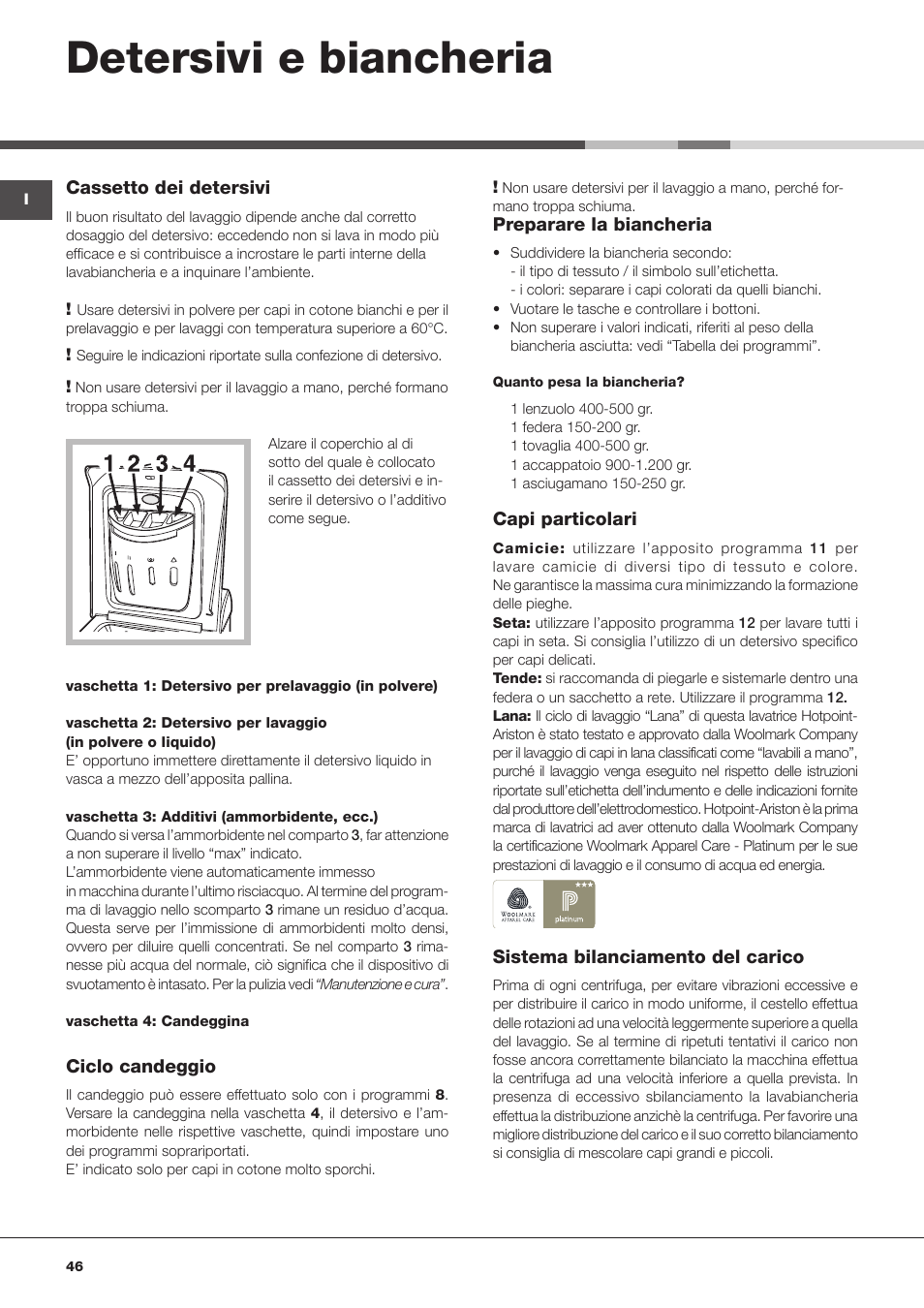 Detersivi e biancheria | Hotpoint Ariston ARTXL 109 User Manual | Page 46 /  72