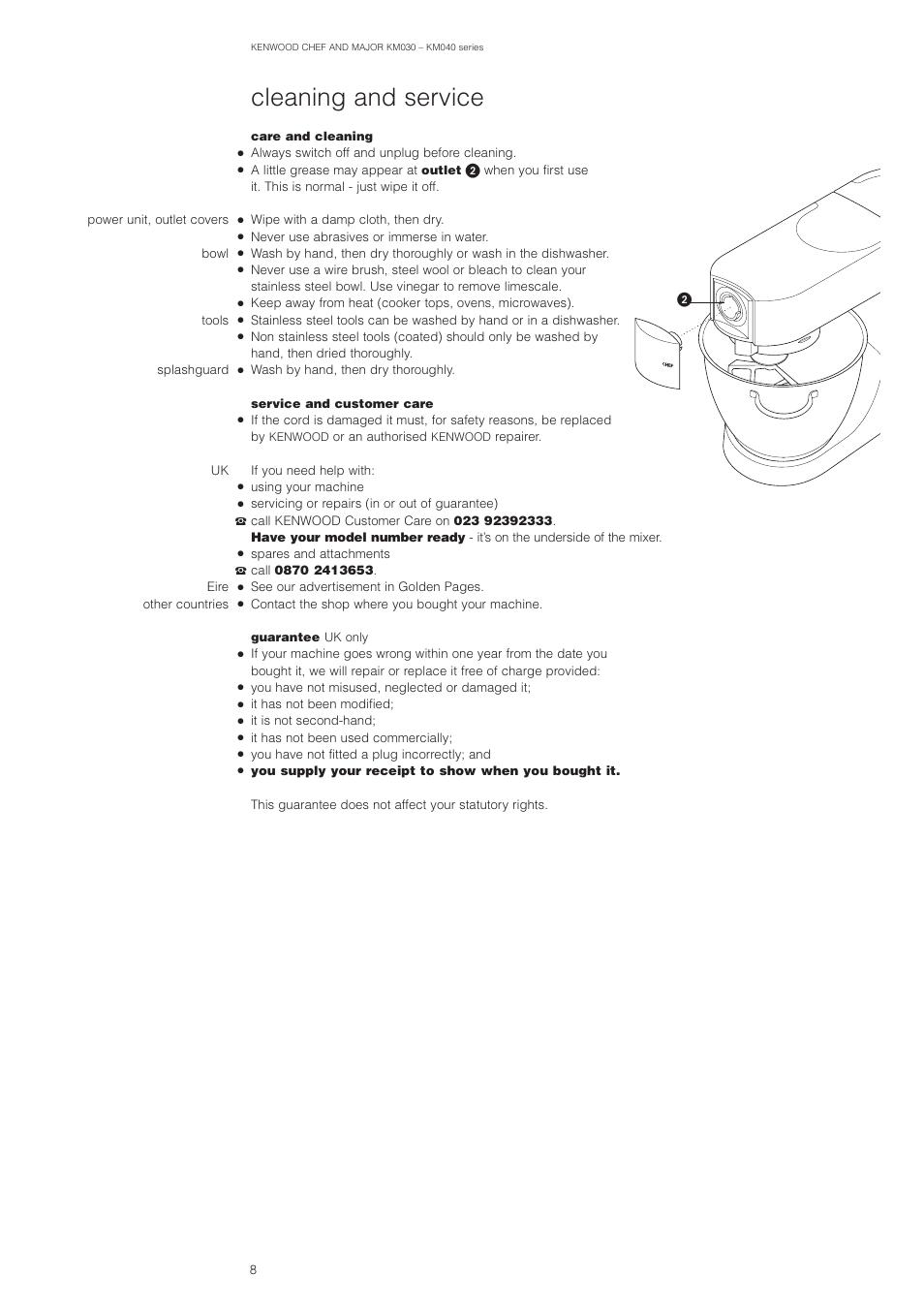Cleaning and service | Kenwood MAJOR KM040 User Manual | Page 9 / 12 |  Original mode