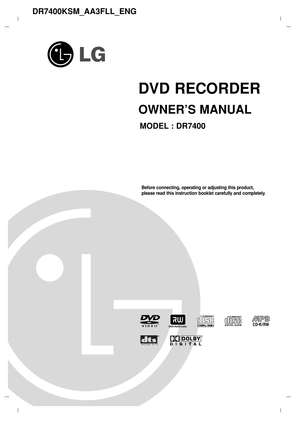LG DR7400 User Manual | 47 pages