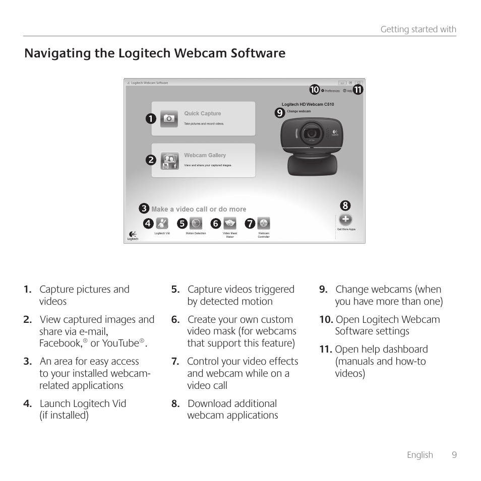Navigating the logitech webcam software | Logitech C510 User Manual | Page  9 / 48 | Original mode