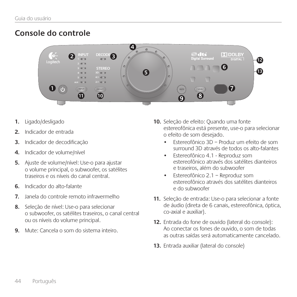 Console do controle | Logitech Surround Sound Speakers Z906 User Manual |  Page 44 / 52 | Original mode