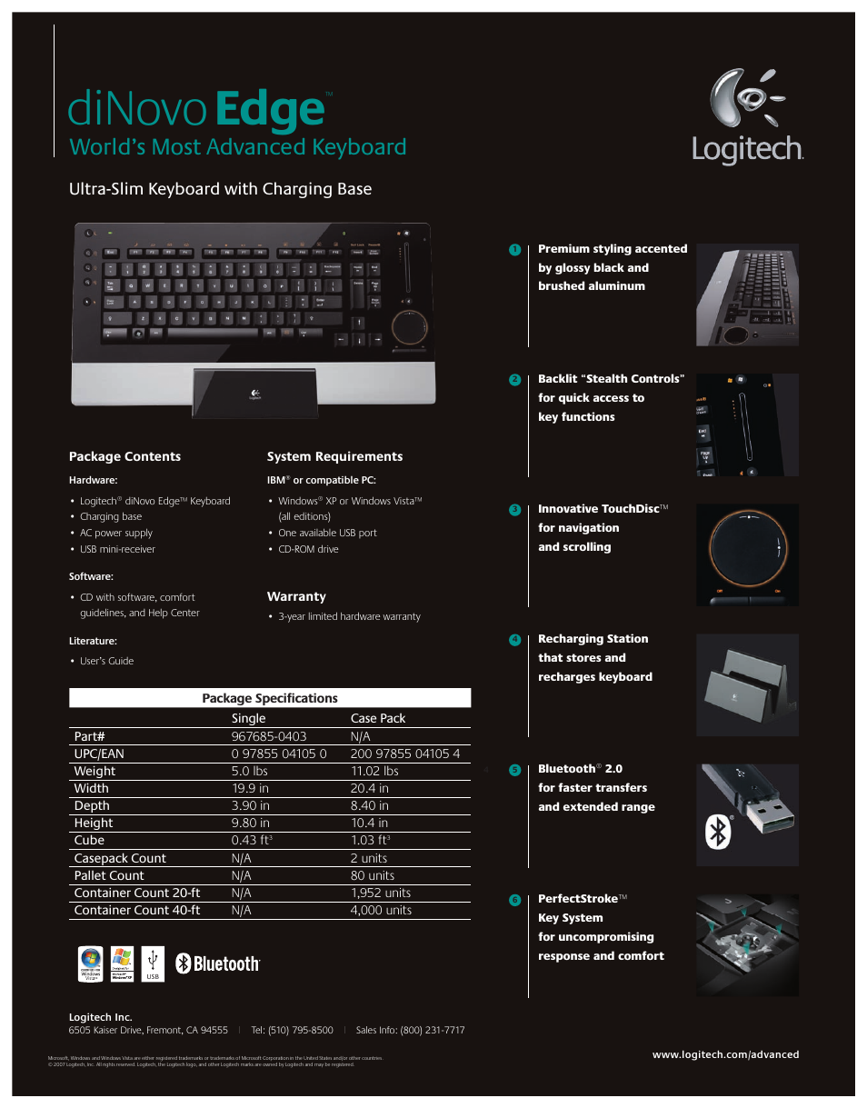 Dinovo, Edge, World's most advanced keyboard | Logitech diNovo Edge User  Manual | Page 2 / 2 | Original mode