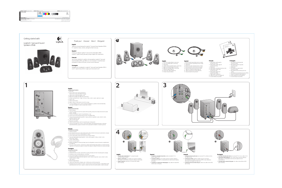 Logitech Surround Sound Speakers Z506 User Manual | 2 pages