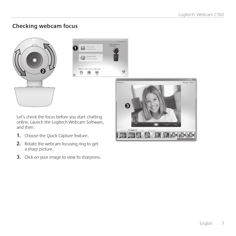 Checking webcam focus | Logitech C160 User Manual | Page 7 / 116