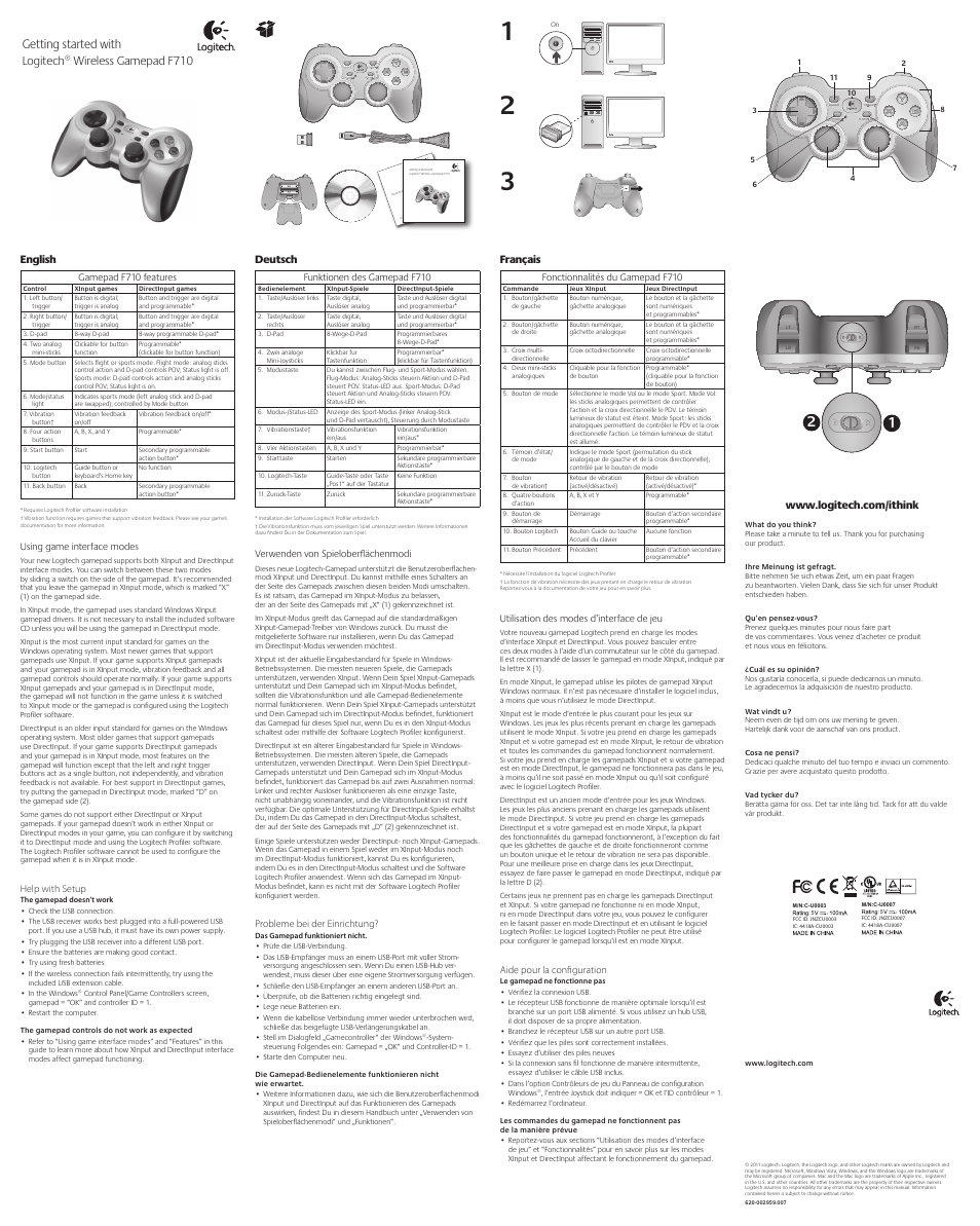 Logitech F710 User Manual | 2 pages | Original mode