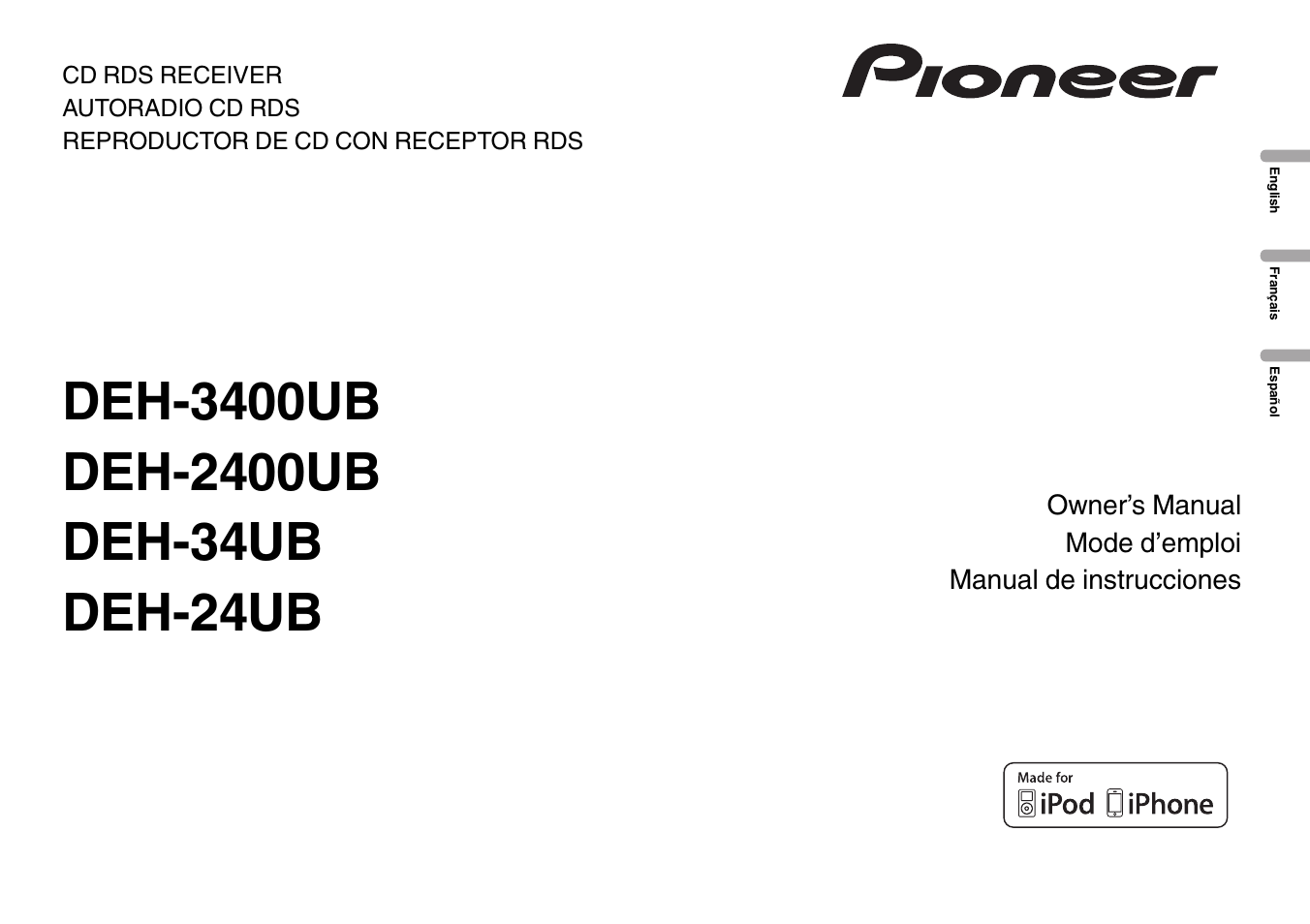 Pioneer DEH-3400UB User Manual | 56 pages | Also for: DEH-24UB, DEH-34UB