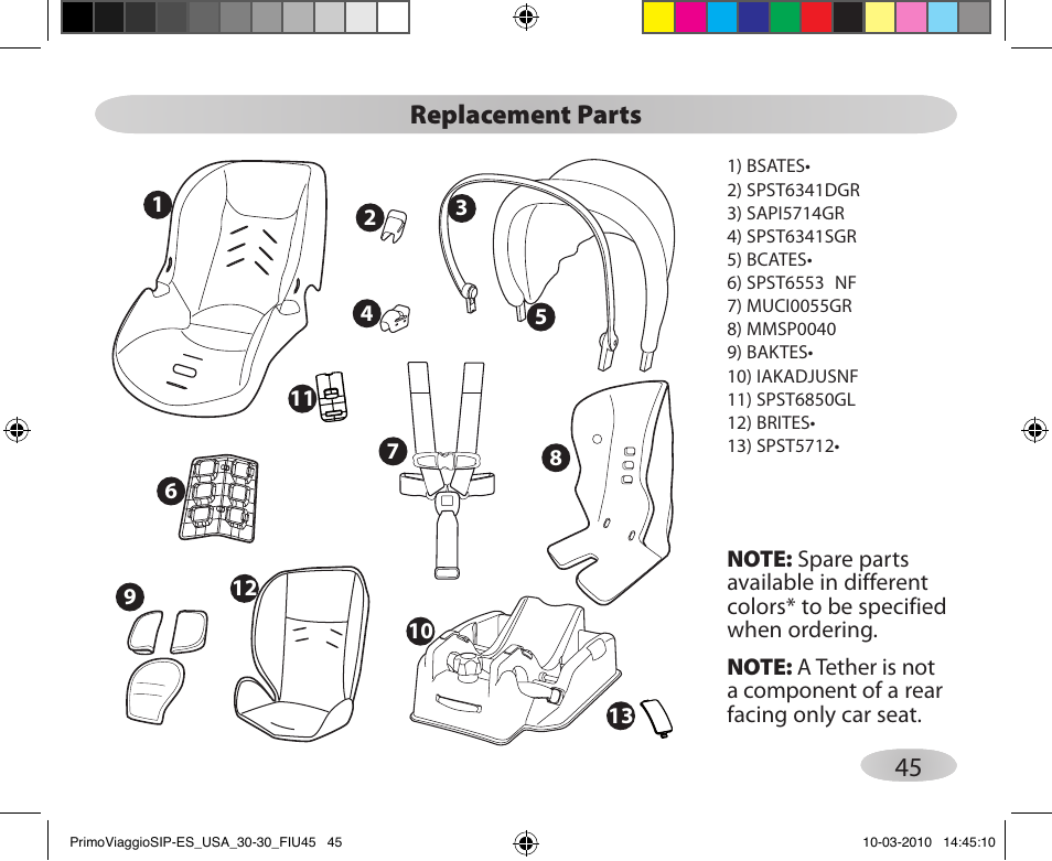Replacement parts | Peg-Perego PRIMO VIAGGIO SIP ES 30.30 User Manual |  Page 45 / 92