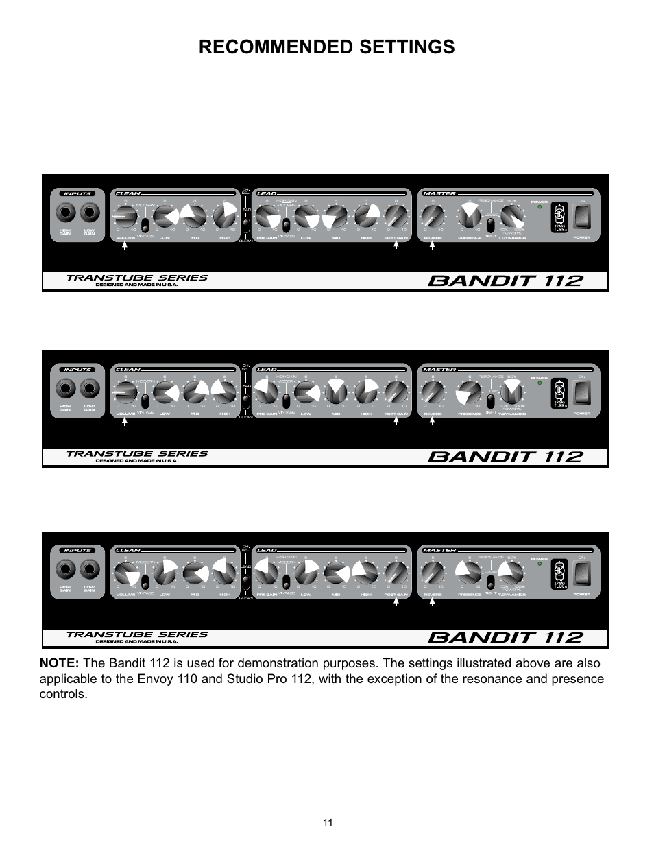 Recommended settings | Peavey Studio Pro 112 User Manual | Page 11 / 48