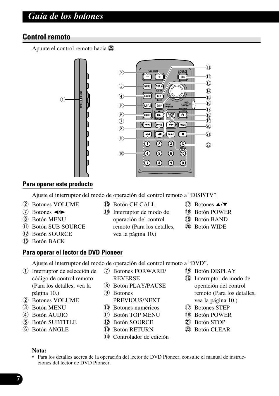 Guía de los botones, Control remoto, Para operar este producto | Pioneer  AVR-W6100 User Manual | Page 80 / 112