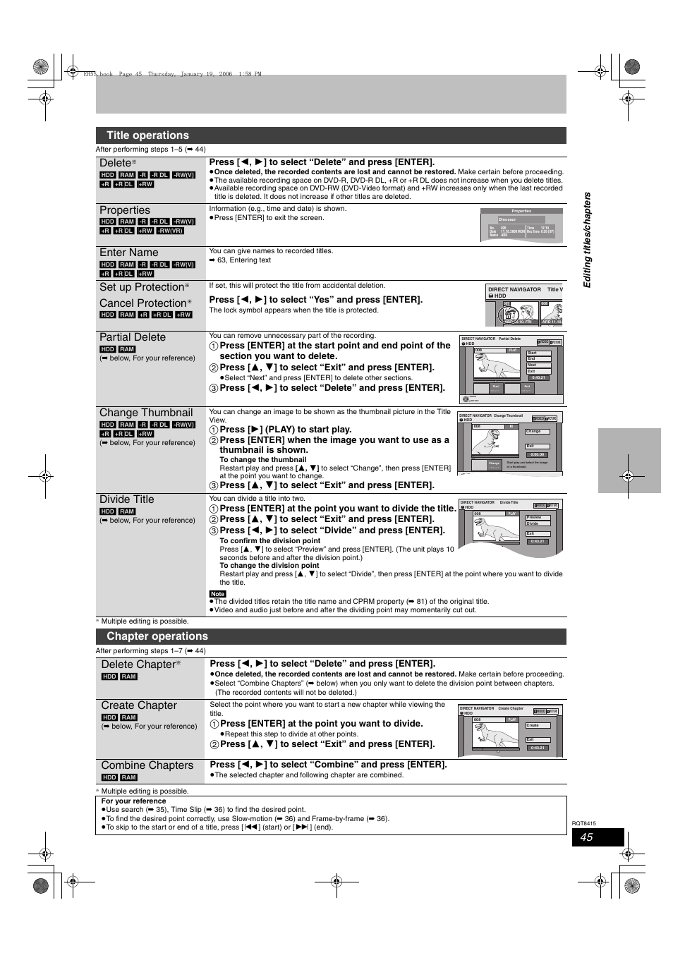 Title operations delete, Properties, Enter name | Panasonic DMR-EH55 User  Manual | Page 45 / 84 | Original mode
