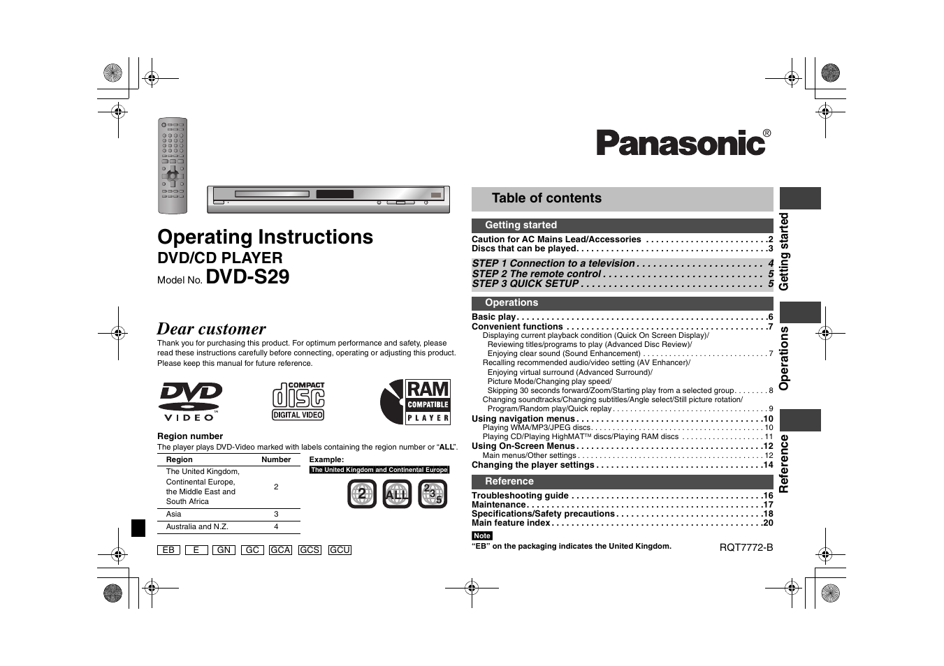 Panasonic DVD S-29 DVD-S29 User Manual | 20 pages