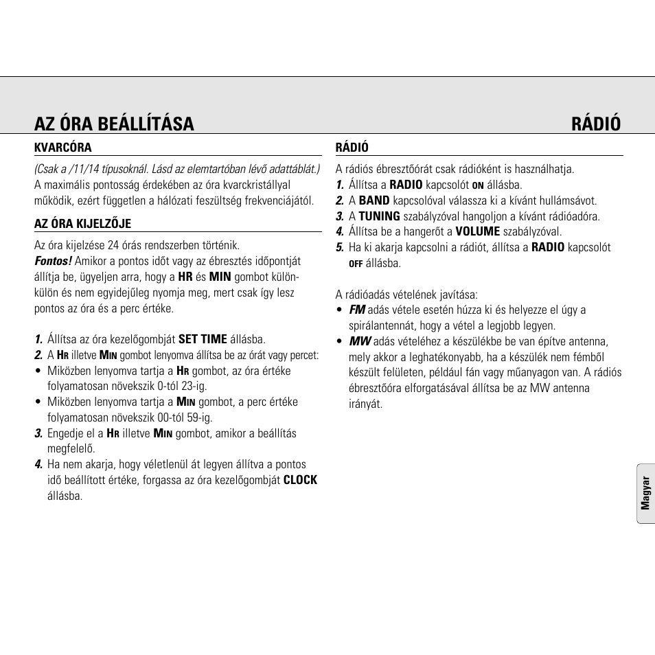 Az óra beállítása rádió | Philips AJ3130/05 User Manual | Page 37 / 43 |  Original mode