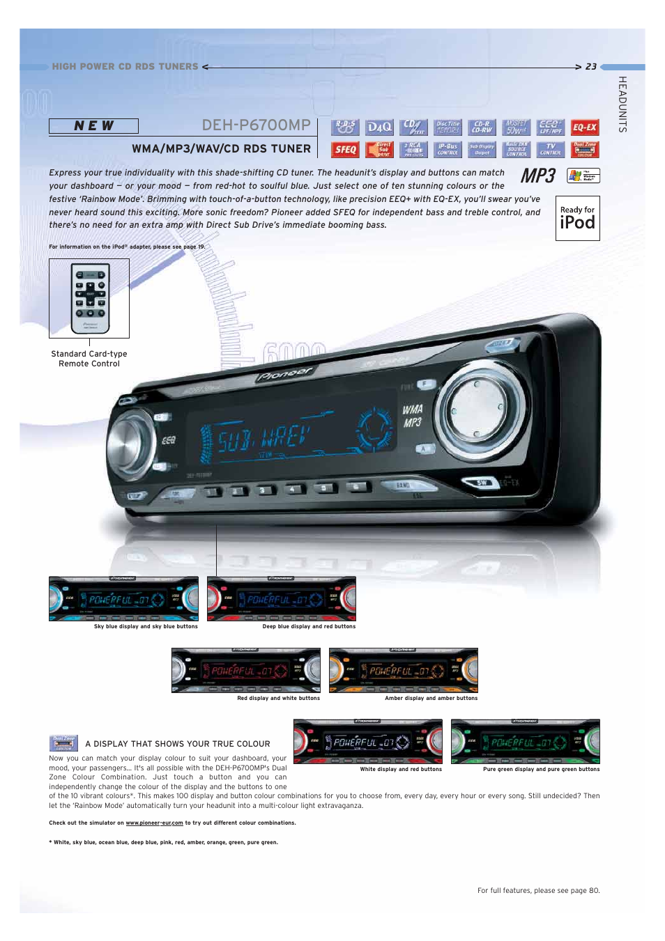 Deh-p6700mp, N e w, Wma/mp3/wav/cd rds tuner | Pioneer Car CD MP3 Player  User Manual | Page 23 / 39