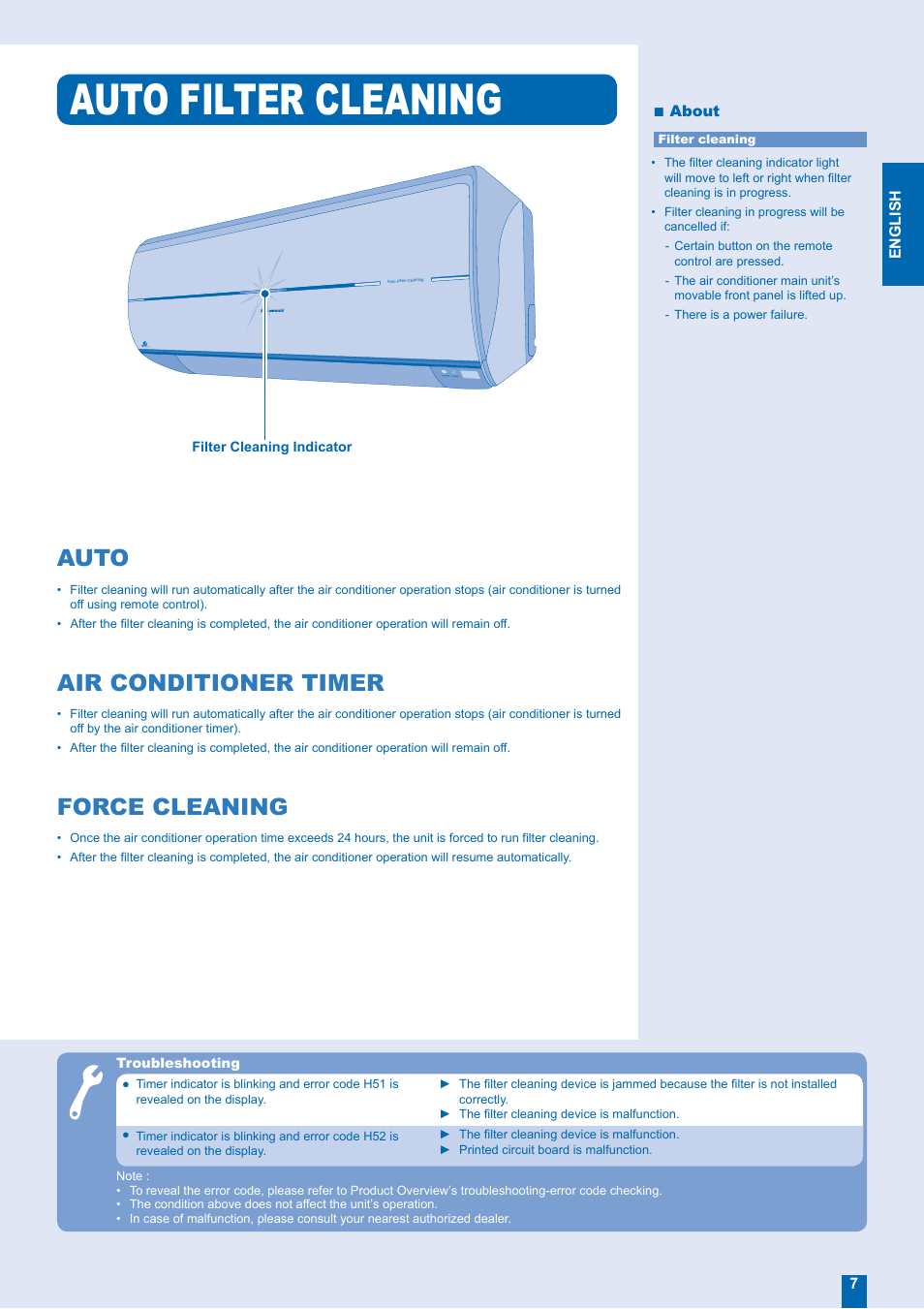 Auto filter cleaning, Auto, Air conditioner timer | Panasonic CS-XE12EKE  User Manual | Page 7 / 20
