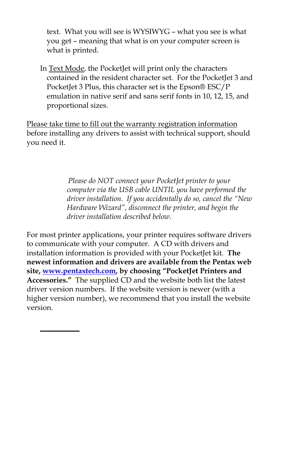 Driver installation, Cd install | Pentax PocketJet 3 User Manual | Page 18  / 98