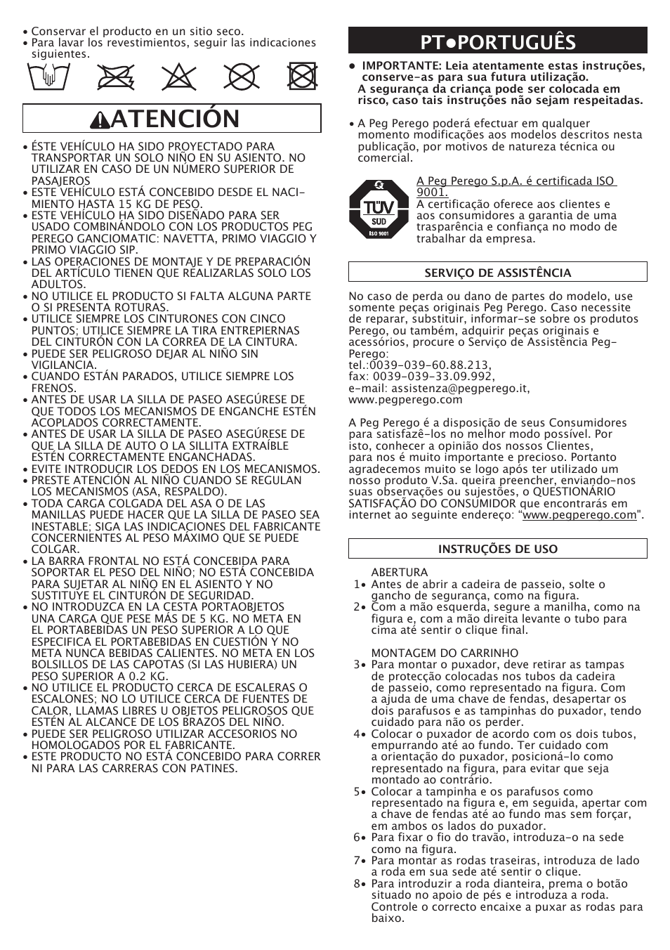 Atención, Pt•português | Peg-Perego GT3 User Manual | Page 33 / 76 |  Original mode
